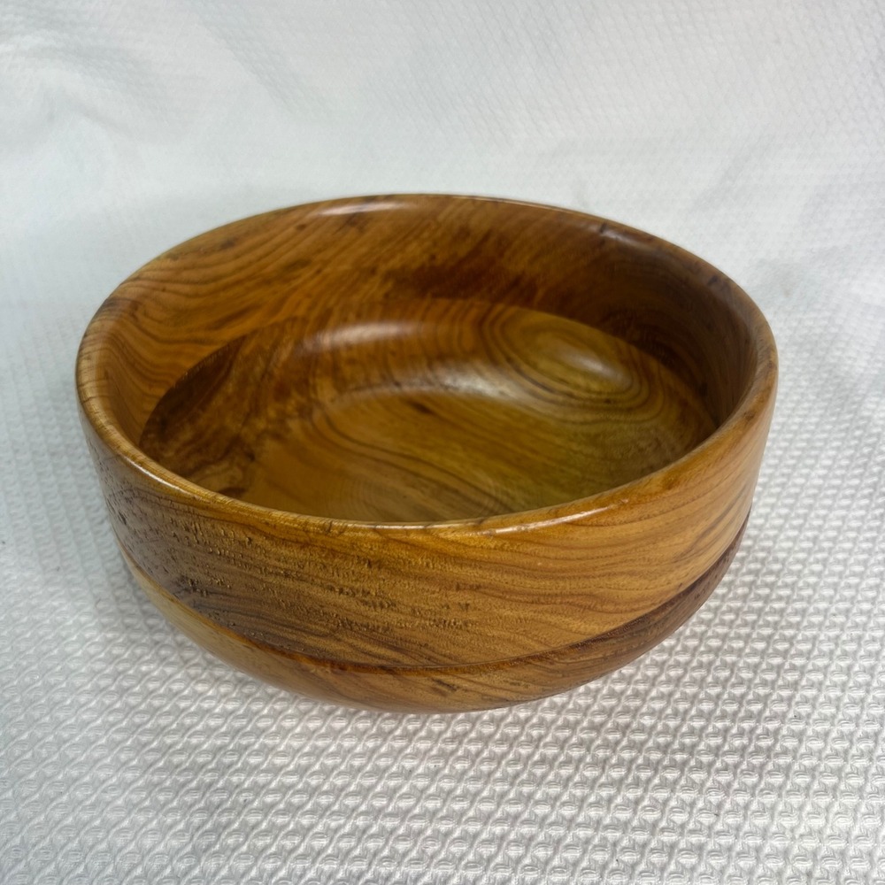 Handmade Solid Wood Decorative Bowl Round Rustic Brown 8.5 Inch Red Felt Base